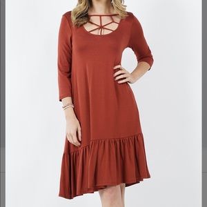 Zenana Outfitters burnt orange cross chest pattern dress with pockets